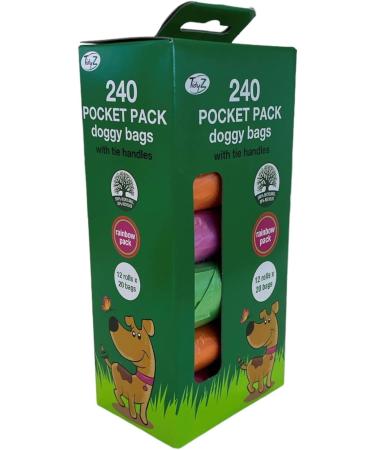 TidyZ 240 DOGGY BAGS WITH TIE HANDLES POCKET PACK RAINBOW COLOURS (12 rolls of 20 bags) - Buy Online on GoSupps.com