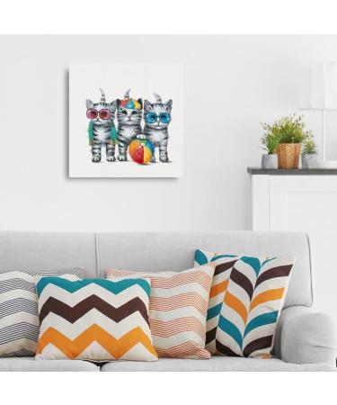 Yidepot Cat Canvas Wall Picture - Framed 60x60cm Cats Art Print - Buy Online on GoSupps.com