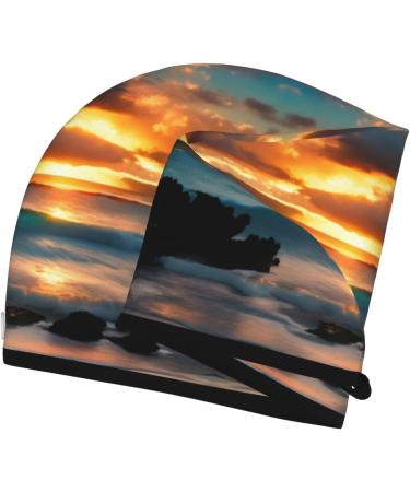Beach Maui Hawaii Sunset Coral Velvet Dry Hair Cap - Perfect for Curly Long & Thick Hair | Anti-Frizz & Fast Drying - Buy Online on GoSupps.com