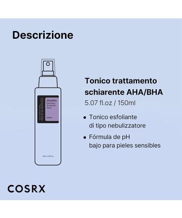 COSRX AHA/BHA Clarifying Treatment Toner 5.07 fl.oz | Exfoliating Facial Spray | Korean Skin Care - Vegan, Paraben & Animal Testing Free - Buy Online on GoSupps.com