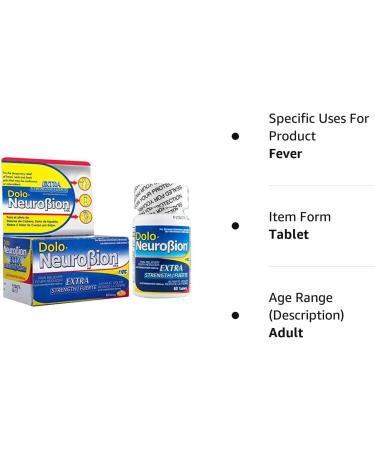 Dolo Neurobion Extra Strength Pain Reliever & Fever Reducer - 60 Tablets, Acetaminophen 500mg - Buy Online on GoSupps.com