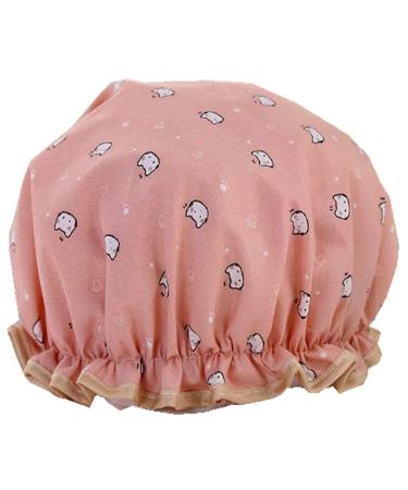 Fashion Design Stylish High Quality Reusable Shower cap with Beautiful pattern and color (Adult Size  Pink Cat) Adult style Pink Cat