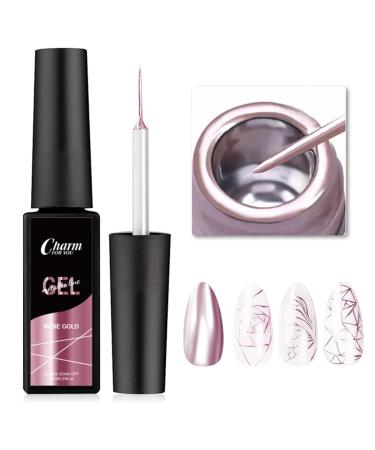 Chrome Gel Nail Polish Liner Metallic Effect Nail Gel Polish Nail Liner Painted Gel Polish Thin Brush For Chrome Nail Soak Off UV/LED (Mirror Rose Gold)