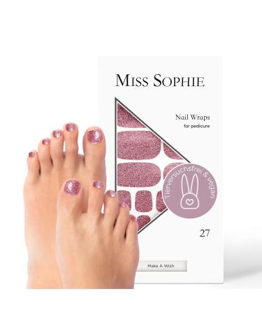Original Miss Sophie Pedi Wraps I Make A Wish Pedicure I 27 Ultra-D nne Nail polish stripes with glitter I for tooths I sticks to natural and painted acrylic gel & shellac nails