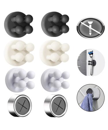 Aot 6x adhesive hooks +2x towel holder wall hook silicone toothbrush holder aken self -adhesive elastic cable holder key hook razor bracket shower for bathroom kitchen secretariat (3 color) 2x black / 2x white / 2x gray