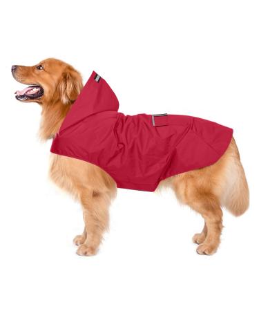 Cellar dog rain coat with hood & collar hole & safe reflective strip ultra -light breathable 100% waterproof rain jacket for medium -sized to large dogs red 4xl 4xl red