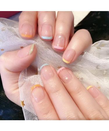 Short Square Shape Press on Nails 24 PCS Artificial Fake Nails with Pearl Decoration Design Full Cover French False Nails for Women and Girls Nail 18 - Buy Online on GoSupps.com