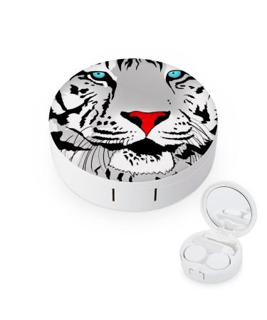 Abstract White Tiger Round Storage Case For Contact Lens Case Print Portable Contact Lens Box Kit with Mirror Cute