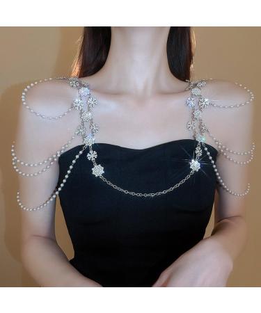 Wiwpar Silver Rhinestone Tassel Snowflake Flower Body Chain | Layered Bikini Harness & Wedding Party Accessories for Women - Buy Online on GoSupps.com