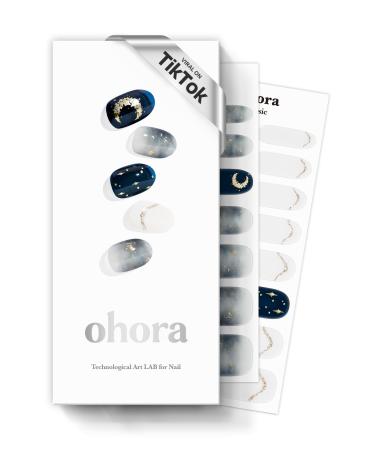 ohora Semi Cured Gel Nail Strips (N Moonlight) - Dark Patterned Works with Any UV/LED Nail Lamps Salon-Quality Long Lasting Easy to Apply & Remove - Includes 2 Prep Pads Nail File & Wooden Stick 06. N Moonlight