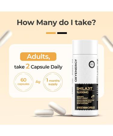 OxyEnergy Shilajit 15,000mg with Fulvic Acid & Trace Minerals, Pure Shilajit for Men, Servings for Energy & Immune Support, May Help Support Healthy Testosterone Levels, 60 Capsules, 30 Day Supply - Buy Online on GoSupps.com
