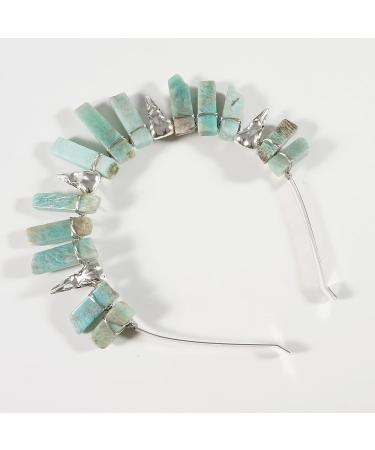 Soulnioi Natural Amazonite Crystal Headband White Wire Wrap Ancient Silver Raven Irregular Amazonite Crystal Pillars Crown Headband for Gift of Party Birthday - Buy Online on GoSupps.com