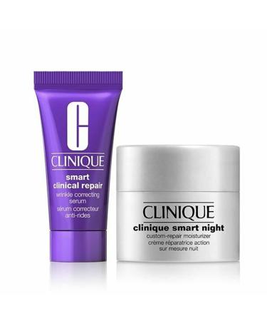 Clinique Smart De-Aging Duo including Smart Clinical Repair Wrinkle Correcting Serum 0.17oz/5ml and Smart Night Custom-Repair Moisturizer 0.5oz/15ml