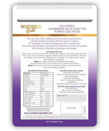 Caribbean Gold Sun Dried Wild Crafted Purple Sea Moss 50g and 100g (100g) - Buy Online on GoSupps.com