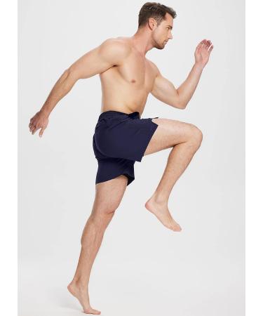 BALEAF Men's 5 Inch Swim Trunks with Compression Liner, Quick Dry 2-in-1 Shorts, Large - Dark Blue - Buy Online on GoSupps.com