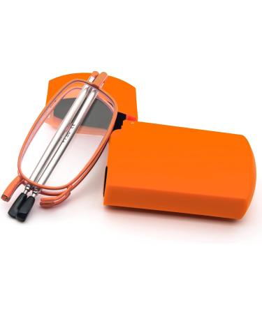 Cokobin Foldable Reading Glasses +1.0 | Stainless Steel Anti-Blue Light | Portable for Men & Women | Hard Shell Case Included - Orange - Buy Online on GoSupps.com