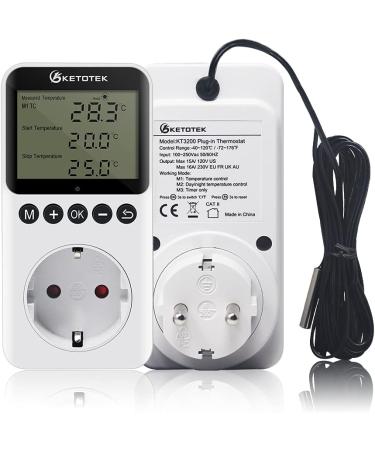 KetoTek Day Night Thermostat Socket | Digital Temperature Controller with 3m Sensor & Timer for Heating & Cooling | International Shipping Available - Buy Online on GoSupps.com