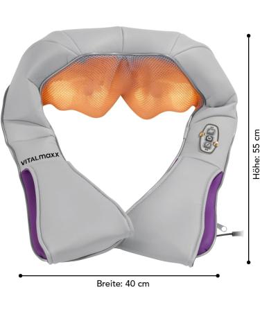 Vitalmaxx Shiatsu Neck Massage Device - 3-in-1 Kneading Vibration & Heat Therapy for Neck Shoulders Back & Legs | 4 Rotating Massage Balls | Gray/Lilac - Buy Online on GoSupps.com