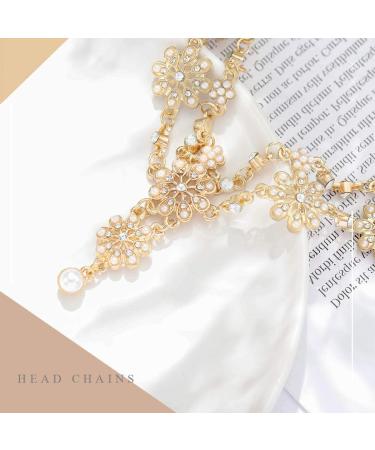 Jovono Boho Flower Head Chain | Gold Pearl Headband | Stylish Pearl Hair Accessories for Women & Girls - International Shipping - Buy Online on GoSupps.com