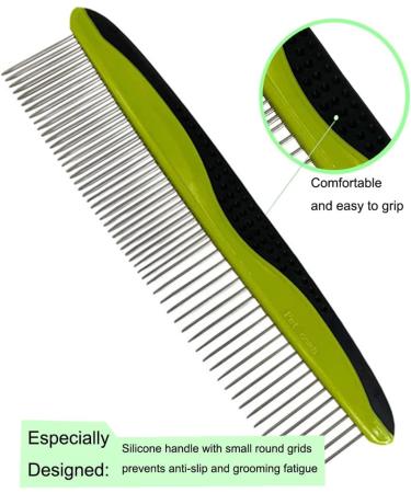 Dogs and Cats Grooming Comb - Stainless Steel Rounded Teeth, Rubber Handle - For Large, Medium, Small Pets - Removes Undercoat Knots, Mats, Tangled Hair - Buy Online on GoSupps.com