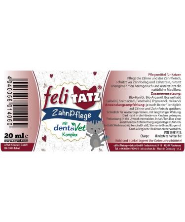 cdVet Naturprodukte feliTATZ dental care 20 ml - Cat - teeth and gums -hygiene - gingivitis - loss of appetite - mouth odor - odor-inhibiting + gums-strengthening - healthy - Buy Online on GoSupps.com