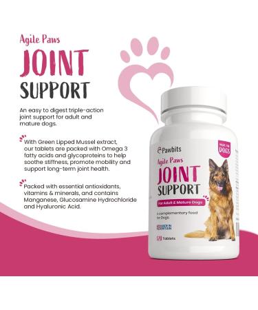 Pawbits 120 Adult Senior Dog Hip & Joint Supplements for Older Mature Dogs. High Strength Green Lipped Mussel Supplement for Elderly Dogs with Stiff Joints - Glucosamine Vitamin C & E 120 tablets - Buy Online on GoSupps.com