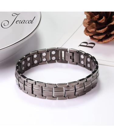 Buy Jeracol 2 Pack Magnetic Bracelets for Men - Titanium Steel with Double Row Magnets - Black & Grey - International Shipping - Buy Online on GoSupps.com