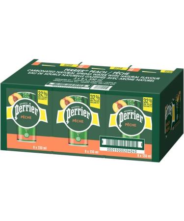 Perrier Peach Carbonated Natural Spring Water with Natural Flavour No Calories No Sweeteners No Sodium 330ml Pack of 24 Cans - Buy Online on GoSupps.com