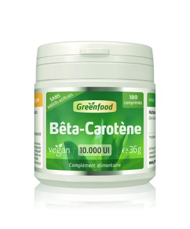 Greenfood Beta-Carotene 10,000 IU, 180 Tablets, No Artificial Additives, Non-GMO, Lactose Free, Gluten Free, Vegan.