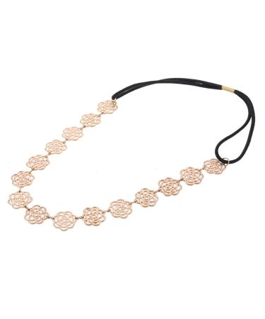 Boolavard New Lovely Metallic Sweet Lady Hollow Rose Flower Elastic Hair Band Fashion Headband - Gold by