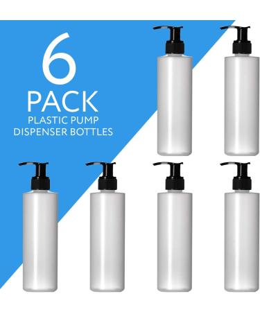 6 Pack 8 Oz Plastic Pump Dispenser Bottles - Refillable, BPA Free, Clear / Frosted Empty Containers for Lotion, Massage Oil, Shampoo - Ideal for Holsters, Bulk Use - Buy Online on GoSupps.com