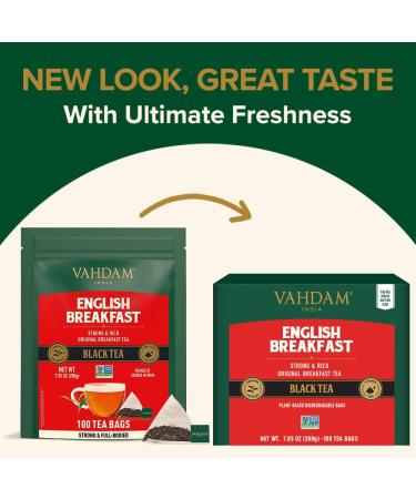 Buy Vahdam English Breakfast Black Tea - 100 High-Caffeine Tea Bags | Gluten-Free Coffee Substitute | Brew Hot Iced or Kombucha | Shipped Worldwide - Buy Online on GoSupps.com