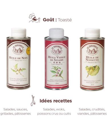 La Tourangelle - Set of 3 Gourmet Oils: Walnut Oil Hazelnut Oil Virgin Sesame Oil Ideal for Your Everyday Recipes - 3 x 250 ml - Buy Online on GoSupps.com