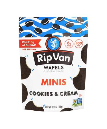 Rip Van Wafels Cookies & Cream Pouch of Mini Stroopwafels - Healthy Snacks - Non GMO Snack - Keto Friendly - Office Snacks - Low Calorie Snack - Low Sugar (3g) - 6 Pack