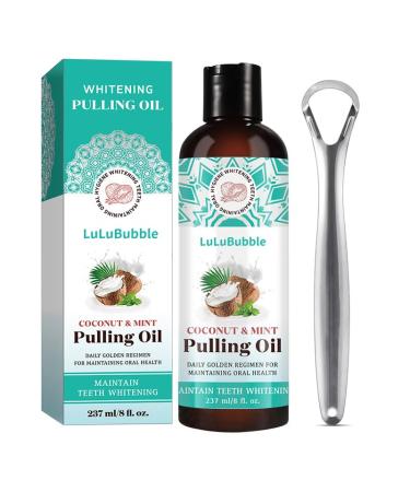 Coconut Pulling Oil for Teeth Oil Pulling with Tongue Scraper Alcohol Free Mouthwash for Fresh Breath White Teeth & Healthy Teeth & Gums