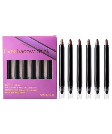 gafdu Shimmer Eyeshadow Stick Eyeshadow Stick Waterproof Glitter Eyeshadow Stick 6 Colors | Highlighter Eyeshadow Stick Smudge Stick Pen