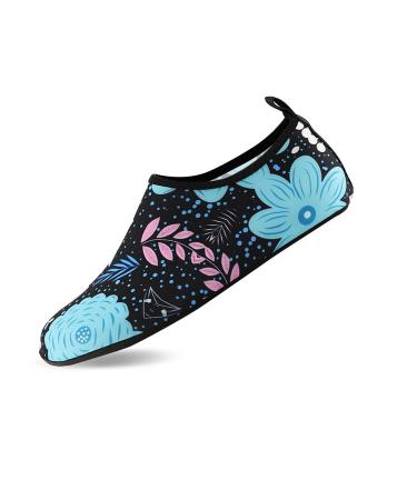 Kid's/Women's/Men's Water Shoes Barefoot Quick Dry Aqua Aqua Socks for Beach Outdoor Swim Yoga Sports Black/Blue Flowers 9.5-10.5 Women/8.5-9 Men