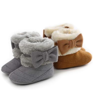 Yinuoday Winter Baby Girls Snow Boots - Anti-Slip Toddler Shoes for Newborns (3-6 Months) - Warm Gray Prewalker Infant Boots - Buy Online on GoSupps.com