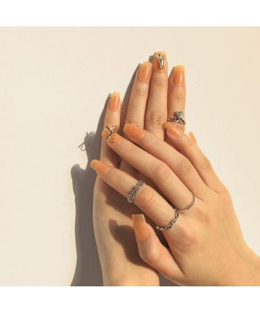 Sethexy Shiny Long Square Acrylic Nails - Gold Sparkling Fingernails for Women & Girls | 24 Complete Cover Tips - Buy Online on GoSupps.com