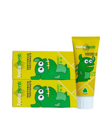 BETADENT Betadent 2 x Baby Toothpaste Kit for Children 0-3 Years Without Fluoride Pear Flavour Antiplaque Action Easy Teething Natural Formulation 2 x 75 ml