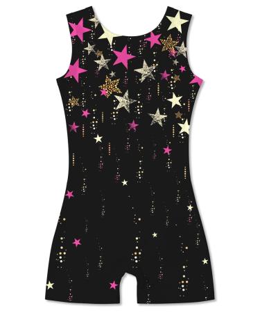 Idgreatim Little Girls Gymnastics Leotard with Shorts 3D Graphic Sparkly Dance Biketard Unitards for Kids 2-10 Years Black Star 2 5-6 Years