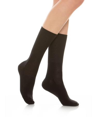 RELAXSAN 560 Diabetic Crew Socks for Men Women Seamless Socks Non Binding for Sensitive Feet Cotton and Crabyon 2 Black