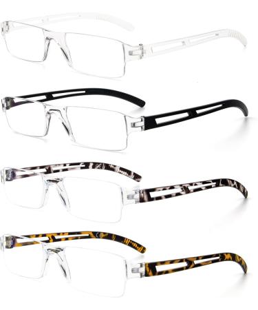 MMOWW 4 Pack Randless Reading Glasses for Men & Women - Clear Rectangular Blue Light Blocking Glasses (3.0X) - 4 Mixed Colors - Buy Online on GoSupps.com