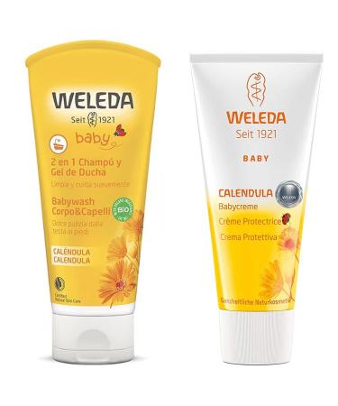 Weleda-Baby Package Calendula Baby-Protection cream with marigold flower to change the diapers-75 ml + baby wash body/hair 2 in 1 200 ml + free soap florinda 50 g