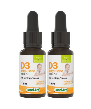 Certified Organic Vitamin D3 Drops - For Baby - 400 IU per drop - 490 servings - Development and maintenance of bones and teeth - GMO free - Gluten free - Made in Canada - 13.5 ml (Pack of 2)