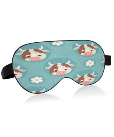 WELLDAY Sleep Mask Cute Cow Night Eye Shade Cover Soft Comfort Blindfold Blockout Light Adjustable Strap for Men Women