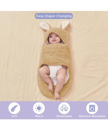 FUNUPUP Baby Hooded Swaddle Blanket | Newborn 0-3 Months | Winter Fleece Sleeping Bag for Baby Boys/Girls - Brown - Buy Online on GoSupps.com