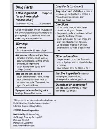 Foster & Thrive Chest Congestion Relief - 600 mg Guaifenesin Extended Release Tablets | Compare to Mucinex 12 Hour | 40 Count for International Shipping - Buy Online on GoSupps.com