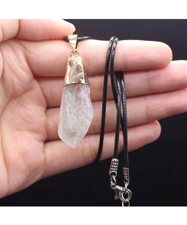 1pcs Irregular Natural Clear Quartz Stone Pendant Necklaces Rope Chains Crystals Raw Stone Necklace for Women Jewelry 15X42mm Full of Texture (Color : G) - Buy Online on GoSupps.com