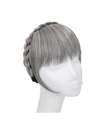 Bangs Hair Clip Synthetic Headband Bangs Extension Fake Hair Blunt Fringe with Long Sides for Women Natural False Black Brown Blonde Bang Bangs Clip in Hair(Color:Medium Gray)